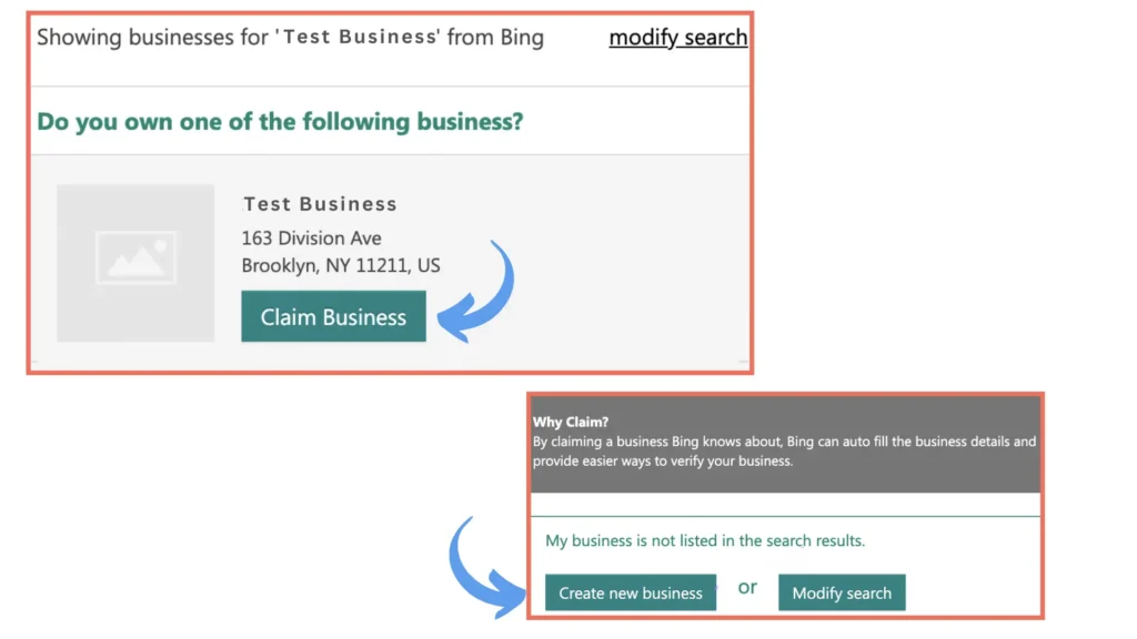 Bing business listing image on claiming a business or creating a new one.