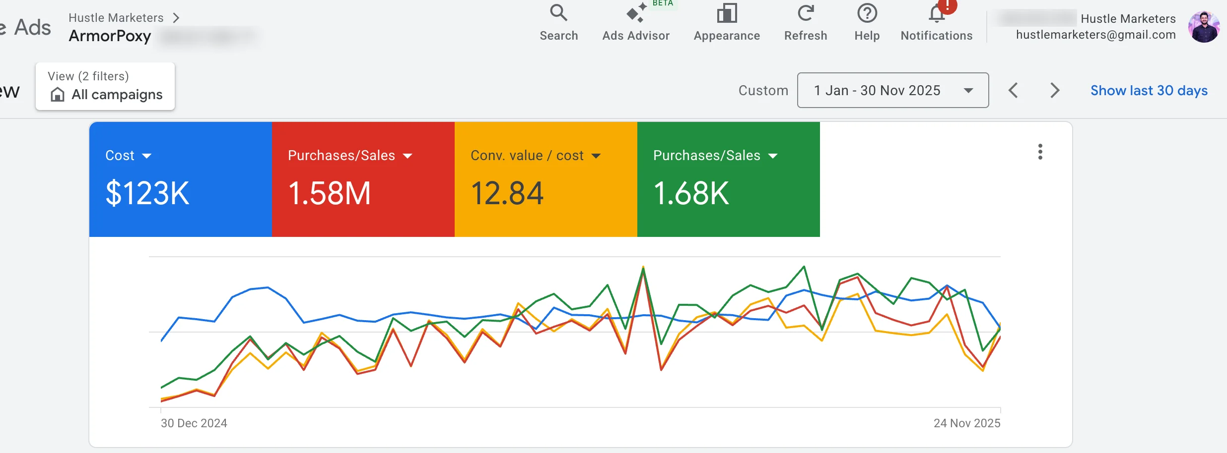 Google Ads Performance of Ishant Sharma for Epoxy Brand