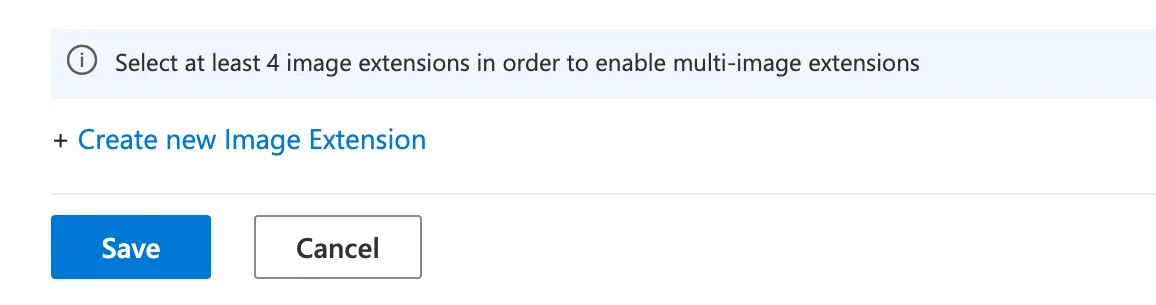 Create Image Extensions panel with the add new image extension link
