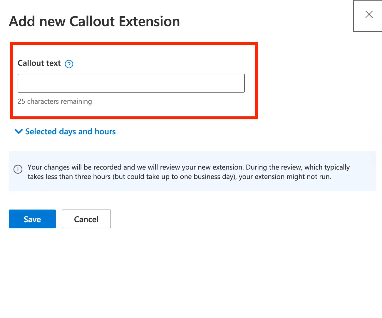 Adding callout text of up to 25 characters