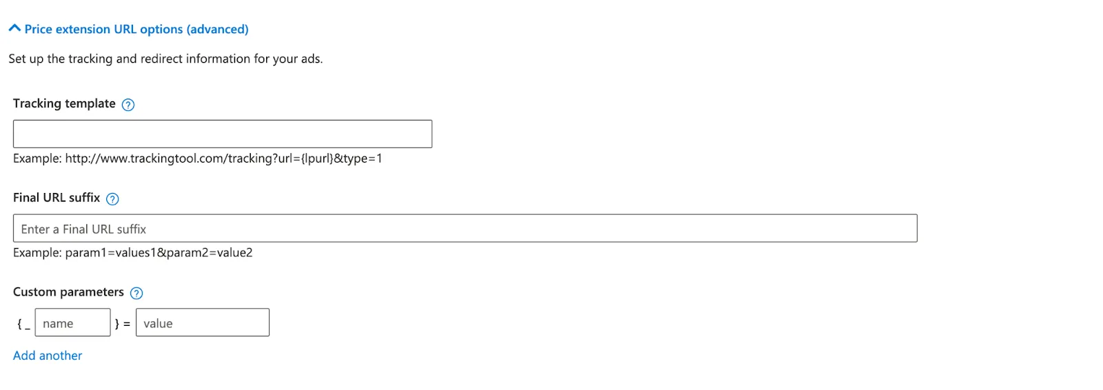 Adding price extension URLs for tracking and redirects
