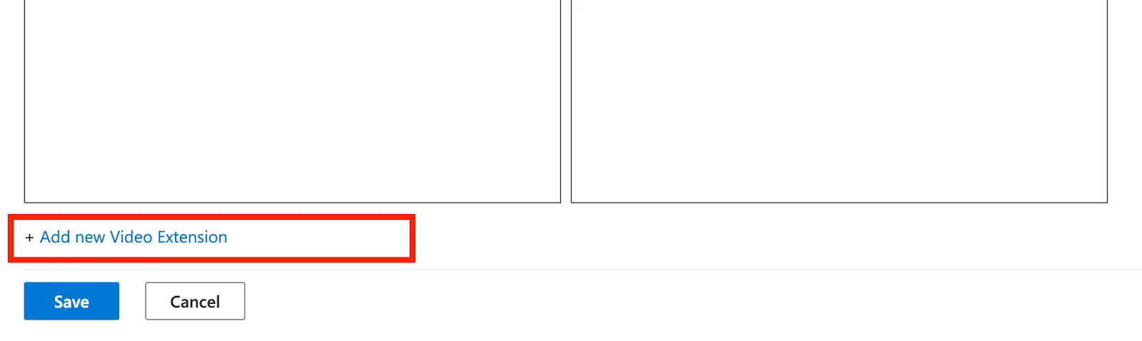 Create Video Extensions panel with the add new video extension link