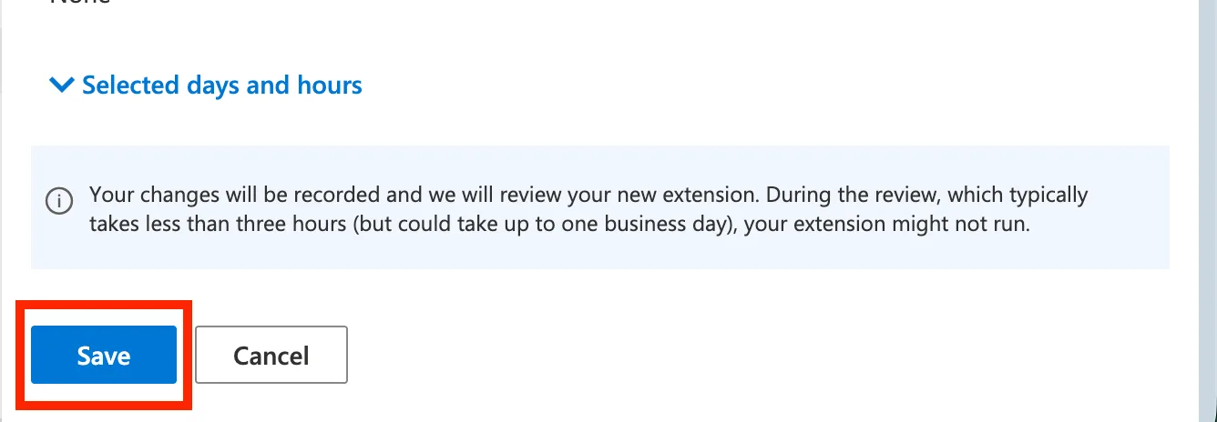 Saving a new action extension in Microsoft Advertising