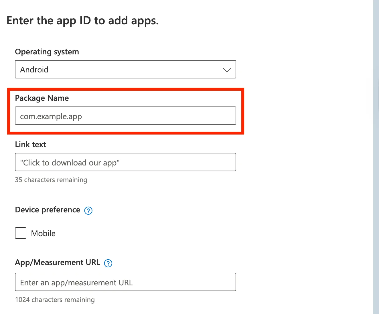 Adding the app package name for an app extension