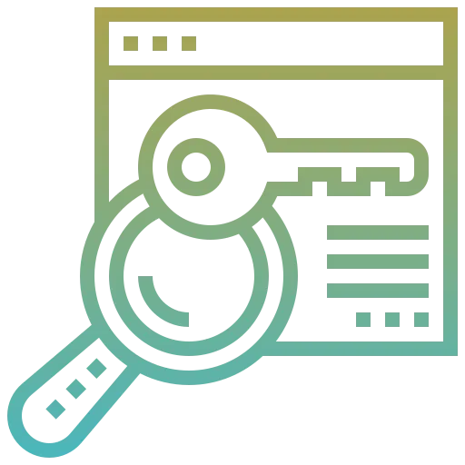 Keyword research icon with magnifying glass and key