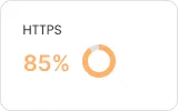 SEO audit card showing HTTPS at 85%