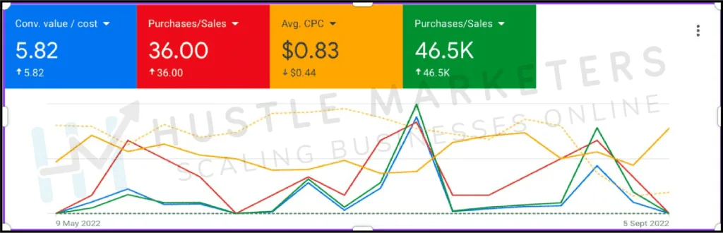 Google Ads conversions after Hustle Marketers optimization