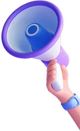 Hand holding a purple megaphone for announcements