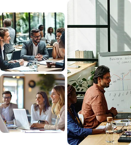 Collage of marketing teams collaborating in offices