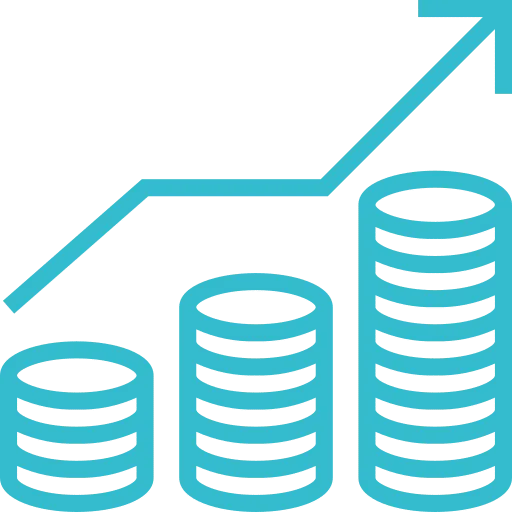 Rising stacks of coins icon for increasing sales