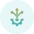 Branching arrows with gear icon for scalability and flexibility