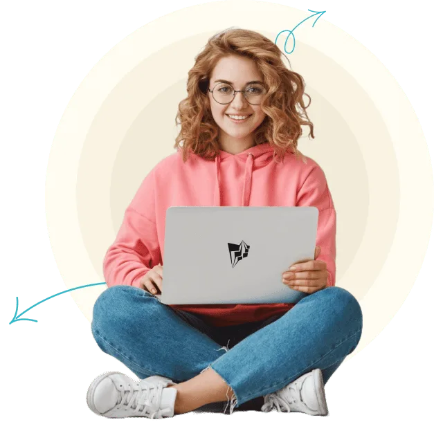 Smiling woman working on a laptop