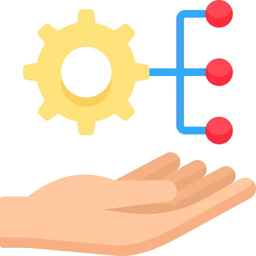 Hand with gear and connected steps icon for implementation