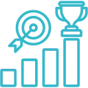 Target and trophy growth icon for reaching goals