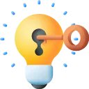 Light bulb with key icon for content marketing solutions