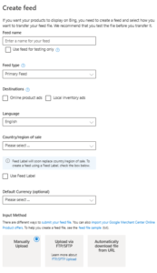 Creating feed in Bing Merchant Center
