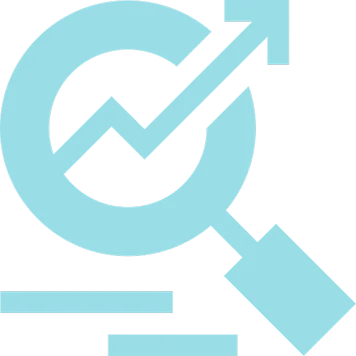 Growth chart with magnifying glass icon for scaling with profit