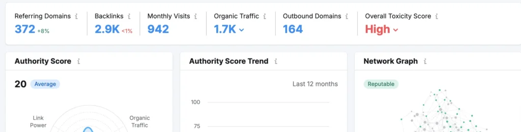 Backlink Complete Overview snapshot in SEO audit report