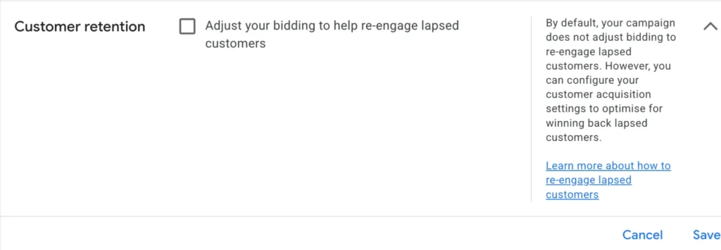 New Customer vs Retention Campaign in PMAX Checklist