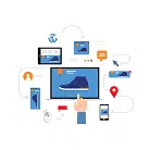 Ecommerce remarketing illustration showing a product ad following shoppers across devices