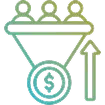 Sales funnel icon with dollar sign and upward arrow for higher conversions