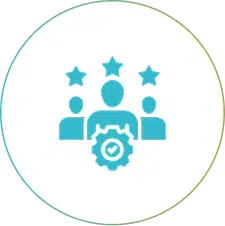 Team with star ratings icon representing authority building