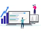 Ecommerce PPC management illustration with rising sales chart and campaign analytics