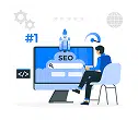 Ecommerce SEO illustration of a specialist ranking an online store #1 in search