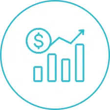 Ecommerce PPC build step icon with a revenue growth bar chart