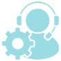 Customer support agent with gear icon representing client-first execution