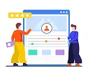 First page ranking illustration of a website with star ratings at the top of search