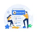Online reputation management illustration with customer star ratings and reviews