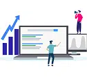 Performance Max campaign illustration with a growth chart and ad analytics
