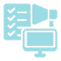 Media planning checklist and screen icon representing transparent reporting