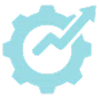 Gear with growth arrow icon representing plug-and-play scalability