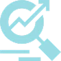 Growth chart with magnifying glass icon representing a long-term partnership
