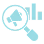 Megaphone and magnifying glass icon for a performance-based marketing strategy