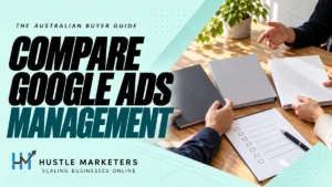 Compare Google Ads Management cover showing hands reviewing three anonymous proposals and an unticked checklist.