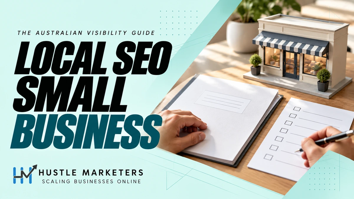 Local SEO Small Business cover showing hands reviewing a blank business-information folder and checklist beside an unbranded miniature shopfront.