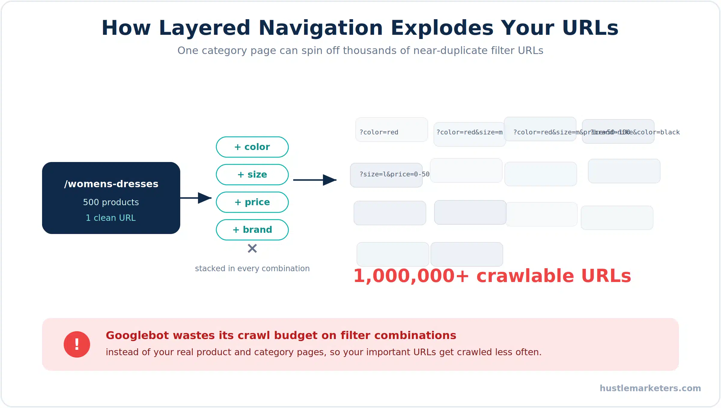 How Magento layered navigation turns one category page into over a million crawlable filter URLs.
