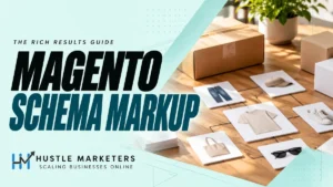 Magento Schema Markup cover showing unbranded products, parcels and connected catalog planning cards.