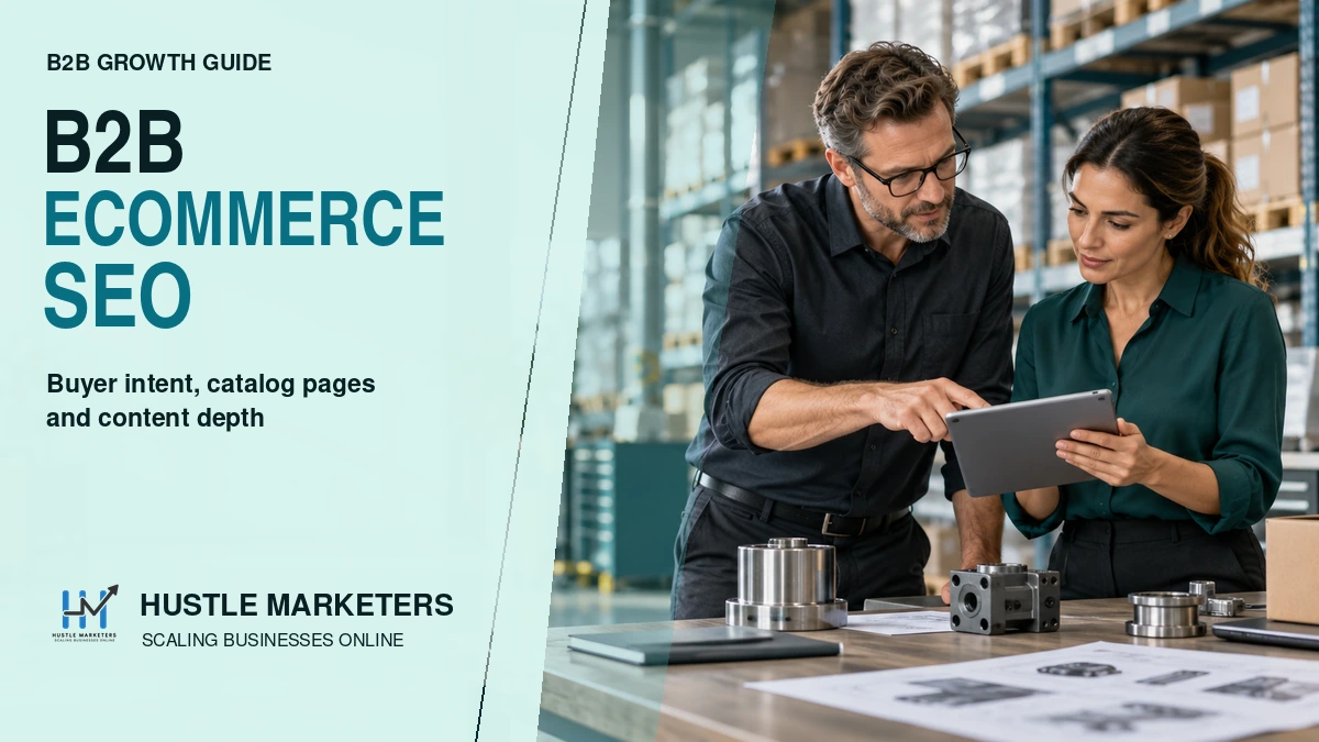 B2B ecommerce professionals reviewing product specifications and catalog SEO strategy