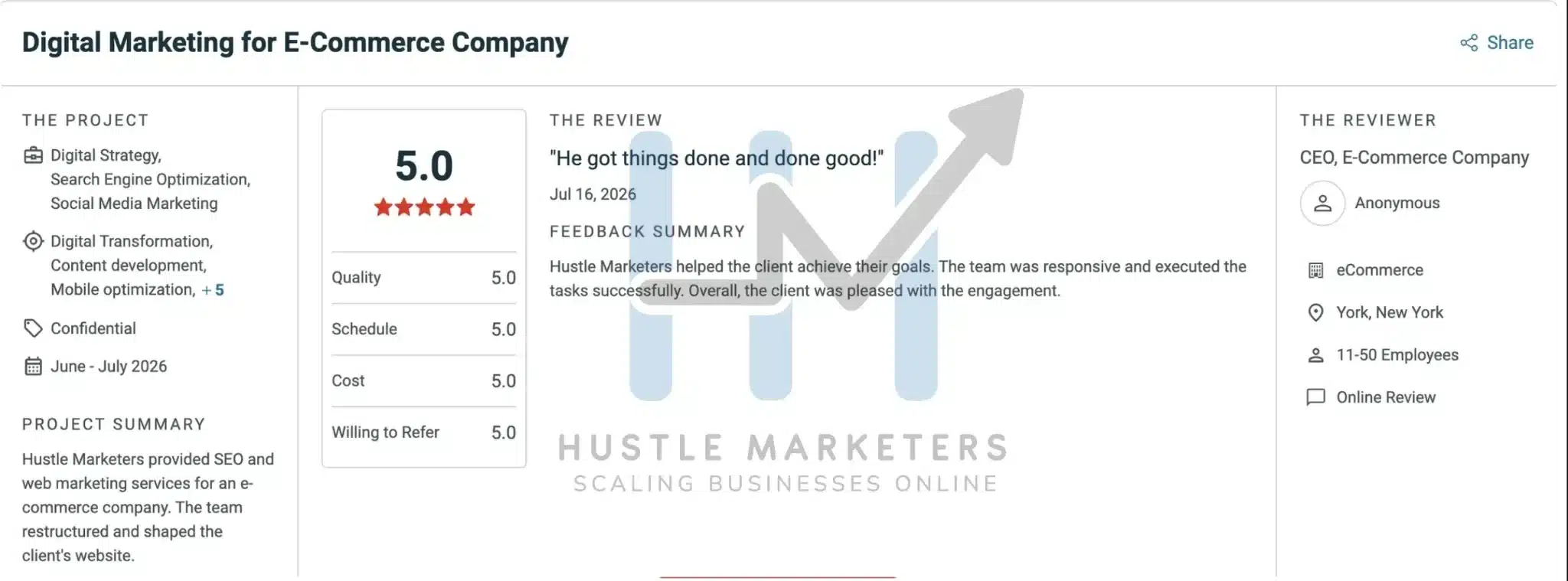 Anonymous 5.0 Clutch review from the CEO of a New York ecommerce company, titled He got things done and done good