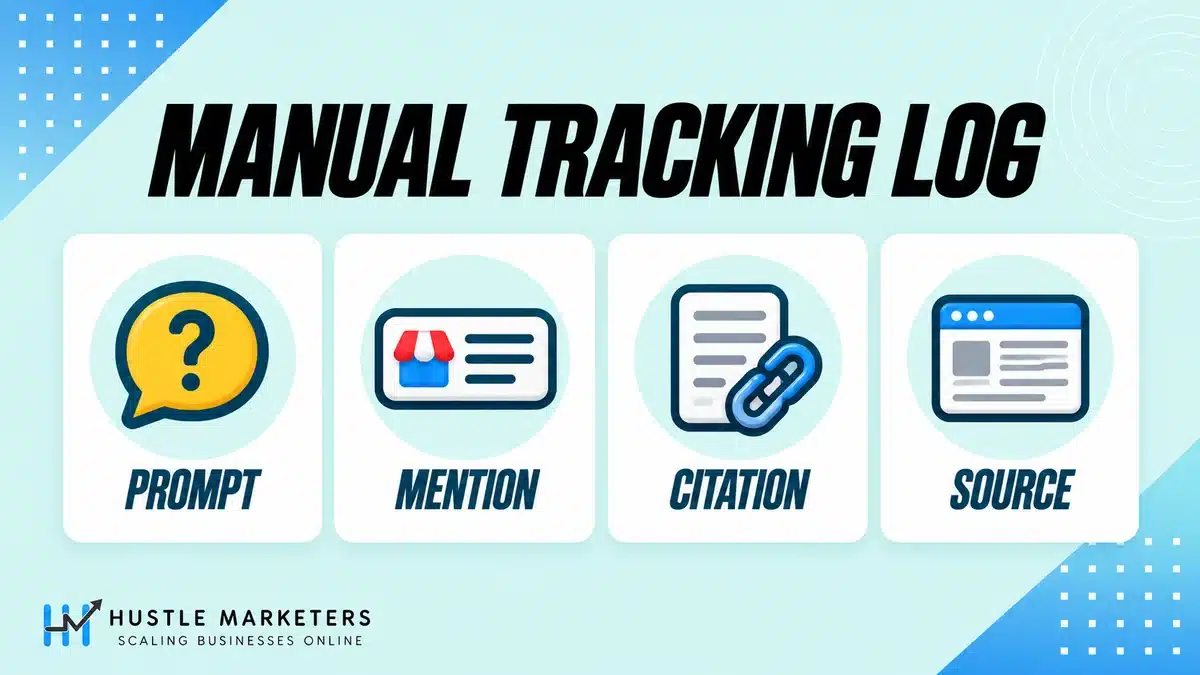 Manual Perplexity tracking log showing prompt, brand mention, citation and source fields.
