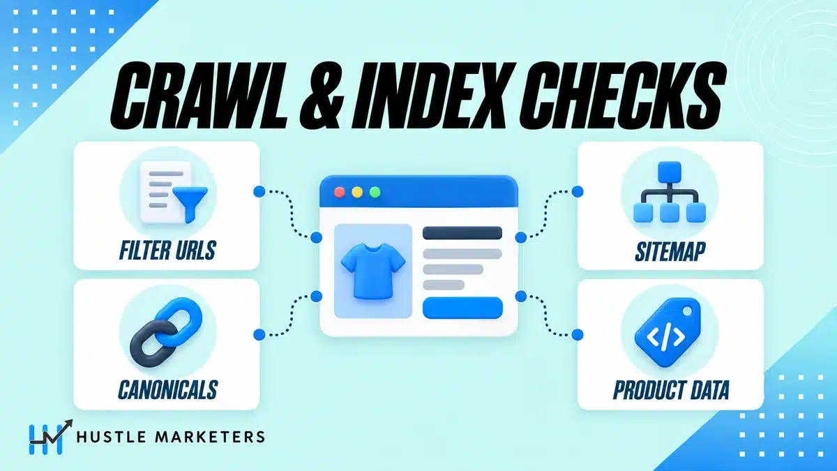 WooCommerce crawl and indexing checklist for filter URLs, canonicals, sitemap and product data.