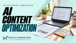 AI content optimization cover showing a document review workspace with verify, edit and improve tabs.
