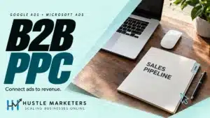 B2B PPC cover with a laptop and a sales pipeline folder for connecting advertising to revenue.