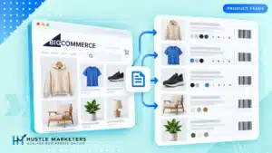 BigCommerce product catalog flowing into a Google Shopping feed with product variants and identifiers.