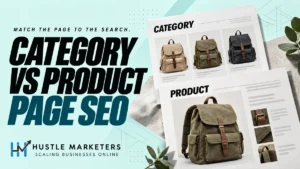 Category versus product page SEO cover showing a backpack collection and individual product.