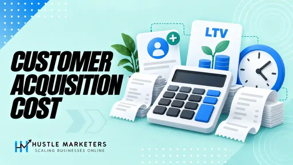 Customer acquisition cost illustration with marketing expenses, new customer acquisition, lifetime value and payback.